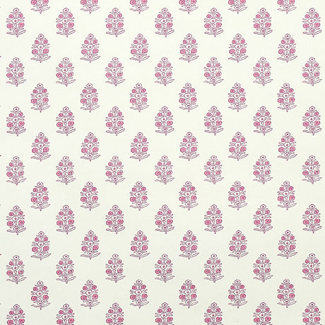 Aditi Pink by Schumacher, a petite stylized floral wallpaper with hand-blocked print effect on a light background.
