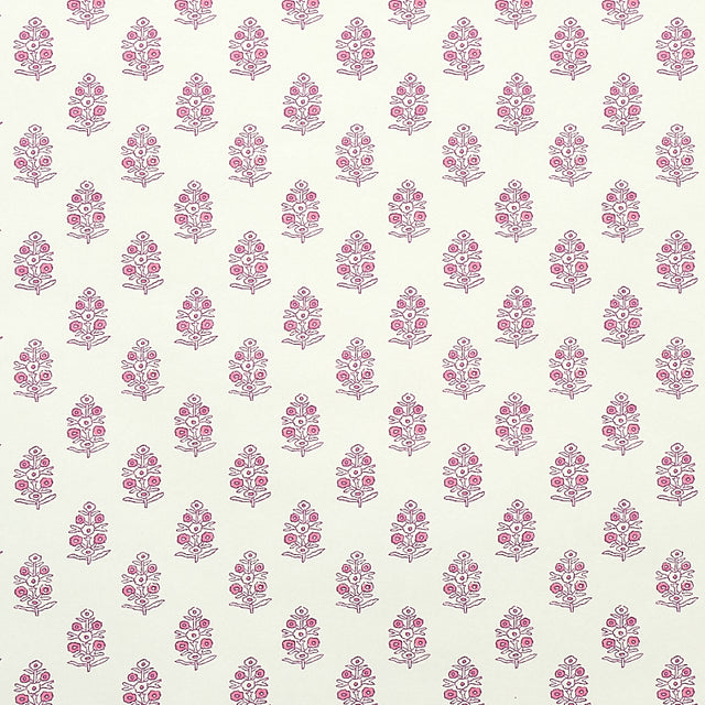Aditi Pink by Schumacher, a petite stylized floral wallpaper with hand-blocked print effect on a light background.