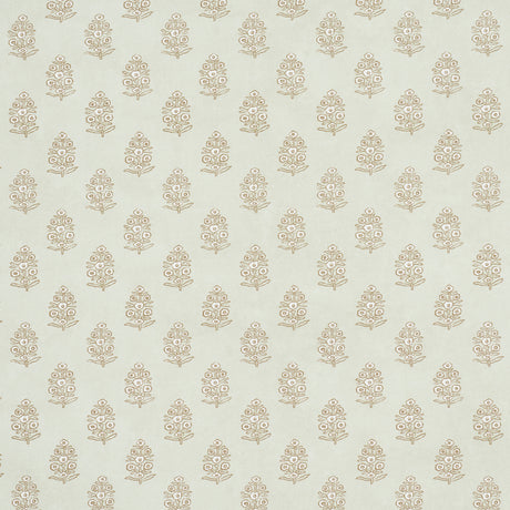 Aditi Sage by Schumacher, a hand-blocked look wallpaper with petite stylized floral bunches in a soft green colorway.
