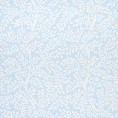 Temple Garden II Sky botanical wallpaper with whimsical white leafy branches on a soft blue background