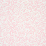 Temple Garden II Blush botanical wallpaper by Schumacher, featuring a whimsical pink and white leafy pattern.