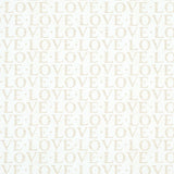 A LOVE SUPREME wallpaper by Schumacher featuring a repeating LOVE motif in neutral tones, inspired by woven fabric.