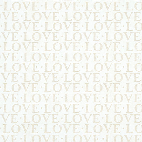 A LOVE SUPREME wallpaper by Schumacher featuring a repeating LOVE motif in neutral tones, inspired by woven fabric.