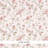 Beluze Blush by Schumacher - a wide-width floral wallpaper featuring scattered roses in pink and green on a blush background.