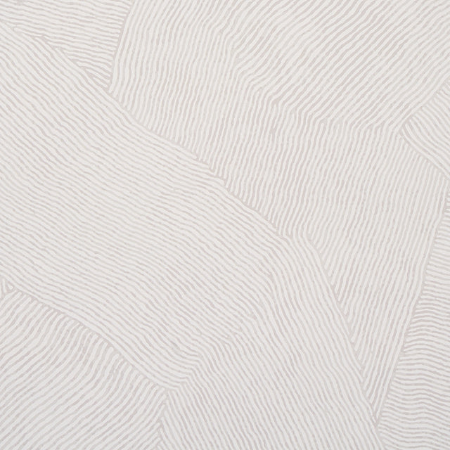 Burnett Stone by Schumacher - Abstract wave pattern wallcovering in neutral tones, shown in room and detail views.