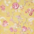 JOSEPHINE wallpaper in ochre by Schumacher, featuring a midscale tree of life floral pattern in pinks and whites on a yellow background.