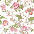 Josephine wallpaper by Schumacher featuring a midscale tree of life pattern with stylized pink flowers and green foliage on a light background.