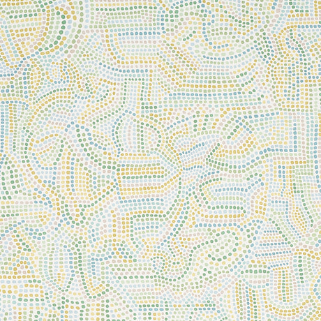 Galina Citron by Schumacher - Abstract mosaic dot wallpaper in yellow, green, and blue on white background