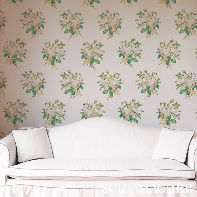 Loudon Rose Rose & Blue by Schumacher Painterly Floral Wallpaper – Schumacher 5012032