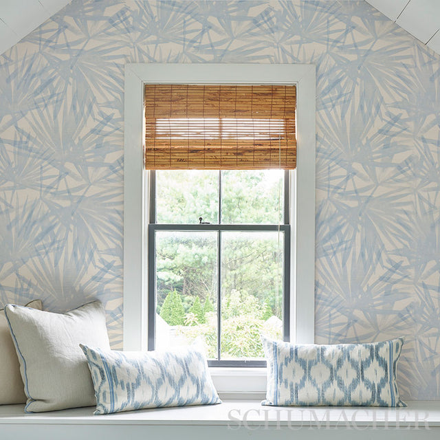 Sunlit Palm Sisal Chambray by Schumacher Dreamy Watercolor Palm Wallpaper – Schumacher 5012040