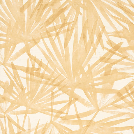 Sunlit Palm Sisal wallpaper in Wheat by Schumacher, featuring a watercolor palm leaf design in warm beige tones.