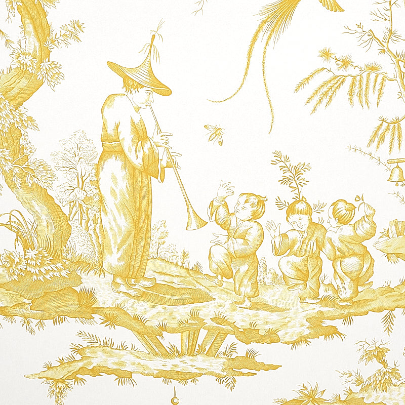Shengyou Toile Yellow by Schumacher 18th-Century Toile Wallpaper – Schumacher 5012051