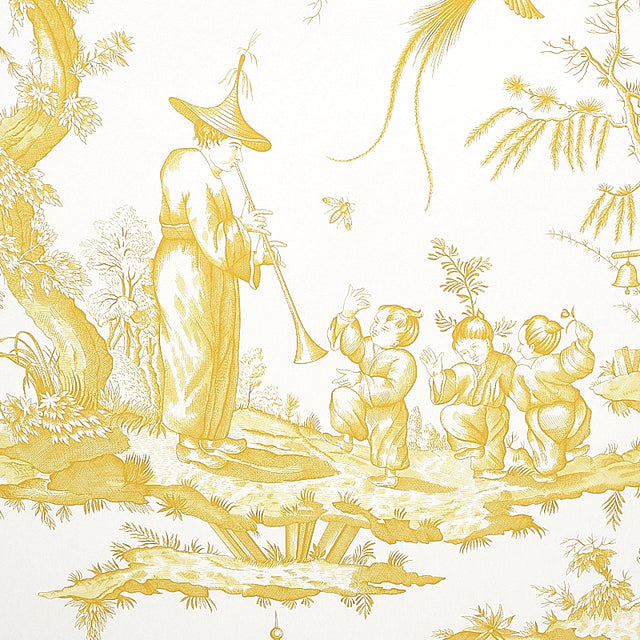 Shengyou Toile Yellow by Schumacher 18th-Century Toile Wallpaper – Schumacher 5012051