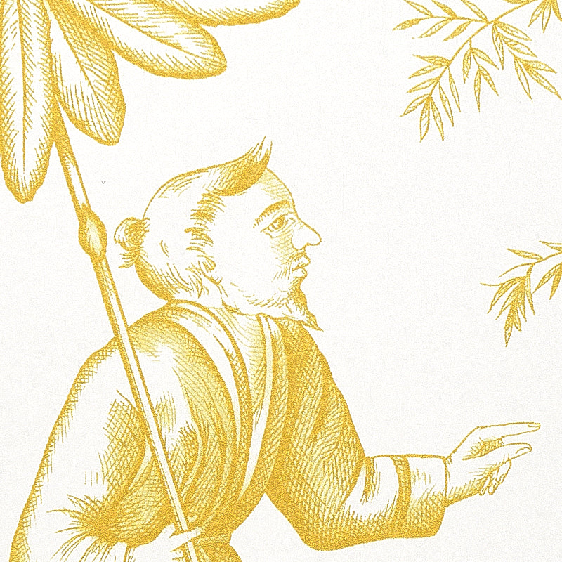 Shengyou Toile Yellow by Schumacher 18th-Century Toile Wallpaper – Schumacher 5012051