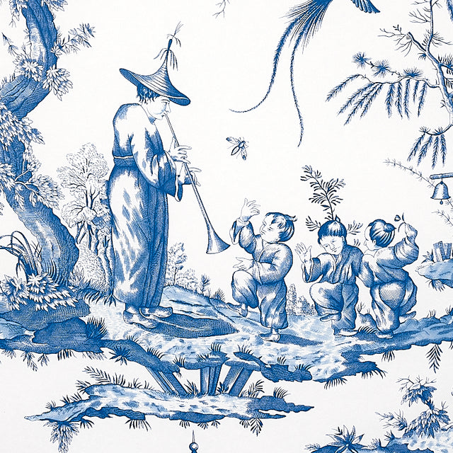 Shengyou Toile Blue Scenic Toile Wallpaper by Schumacher – 5012052