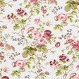 Salisbury Garnet by Schumacher - Signature floral wallpaper in pink, red, and green on white background