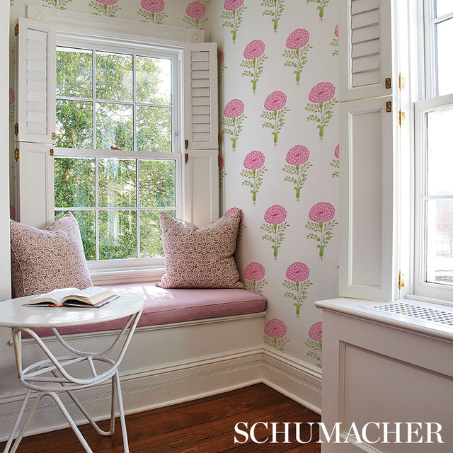 Marigold Pink Floral Wallpaper by Molly Mahon – Schumacher 5012070