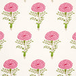 Marigold pink floral wallpaper by Molly Mahon for Schumacher, featuring graphic marigold flowers in pink and green on a white background.
