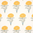Marigold yellow floral wallpaper by Molly Mahon for Schumacher, featuring a graphic ode to the marigold flower in a traditional block print style.