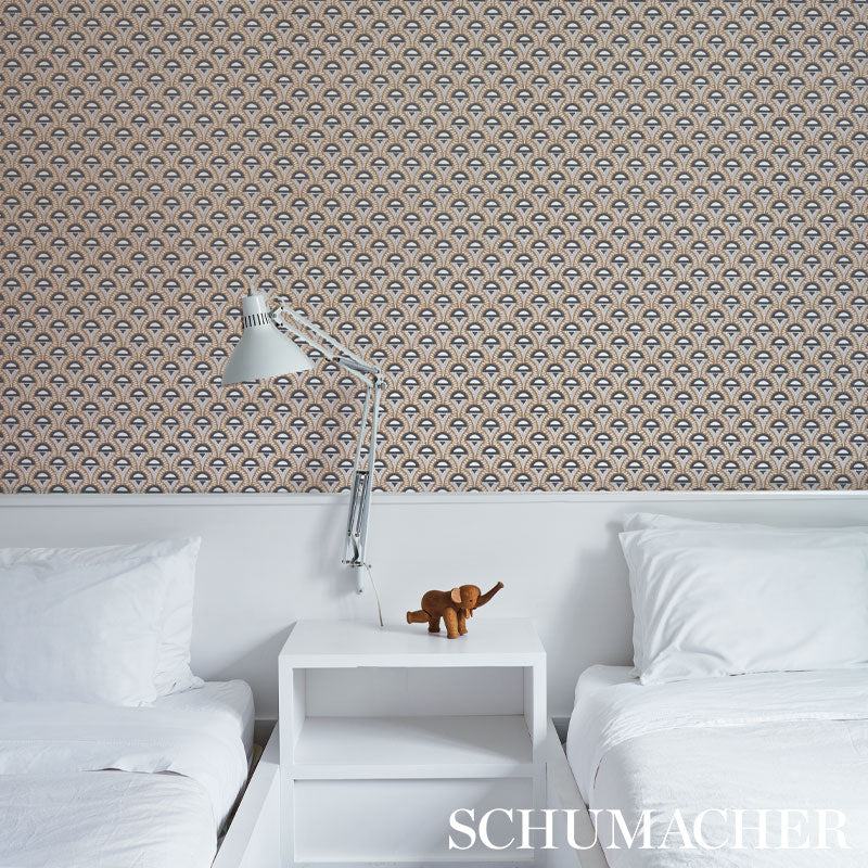 Abelino Camel & Black Art Deco Geometric Wallpaper – Schumacher 5012080SAM