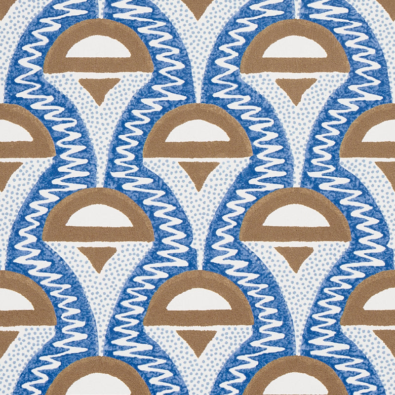Abelino Blue & Brown Art Deco Geometric Wallpaper – Schumacher 5012081SAM