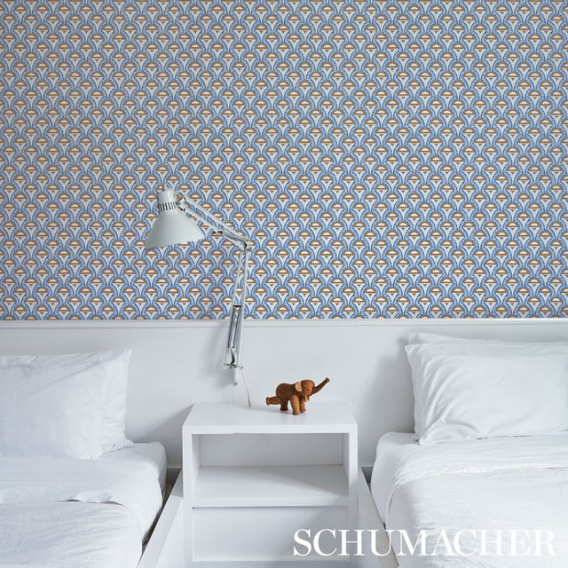 Abelino Blue & Brown Art Deco Geometric Wallpaper – Schumacher 5012081