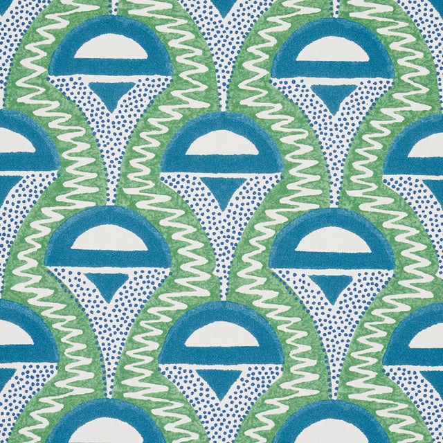 Abelino Green & Peacock Art Deco Geometric Wallpaper – Schumacher 5012082