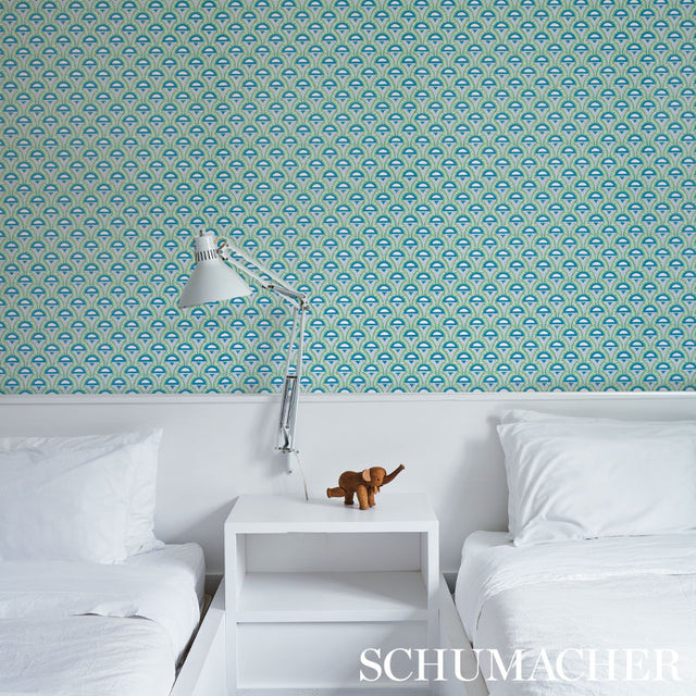 Abelino Green & Peacock Art Deco Geometric Wallpaper – Schumacher 5012082