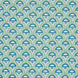 Abelino green and peacock Art Deco geometric wallpaper by Schumacher, shown in a modern bedroom setting