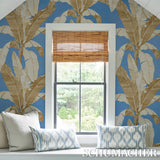 Erisimo Blue Banana Leaf Wallpaper by Schumacher Copacabana Collection – 5012112