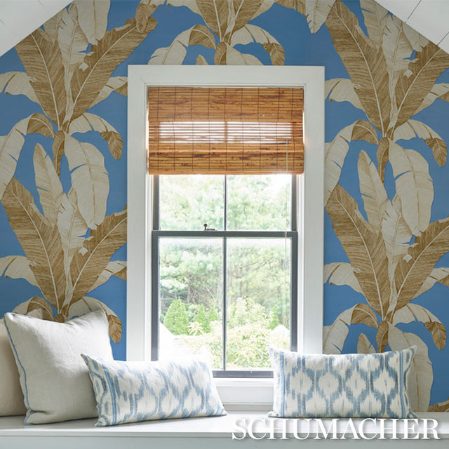 Erisimo Blue Banana Leaf Wallpaper by Schumacher Copacabana Collection – 5012112