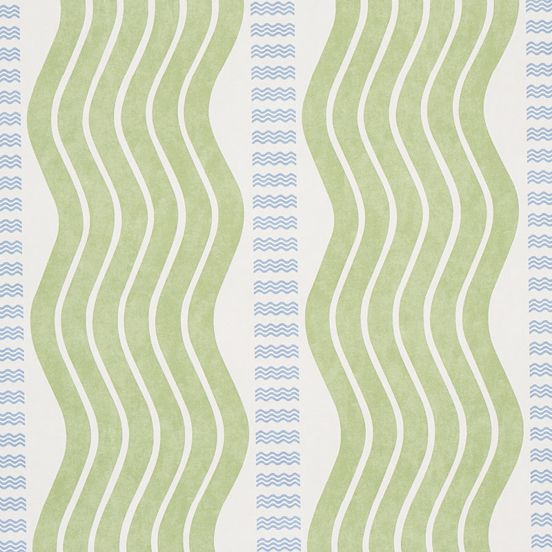 Sina Stripe Green by Schumacher Art Deco Wave Stripe Wallpaper – Copacabana Collection 5012120