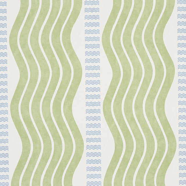 Sina Stripe Green by Schumacher Art Deco Wave Stripe Wallpaper – Copacabana Collection 5012120