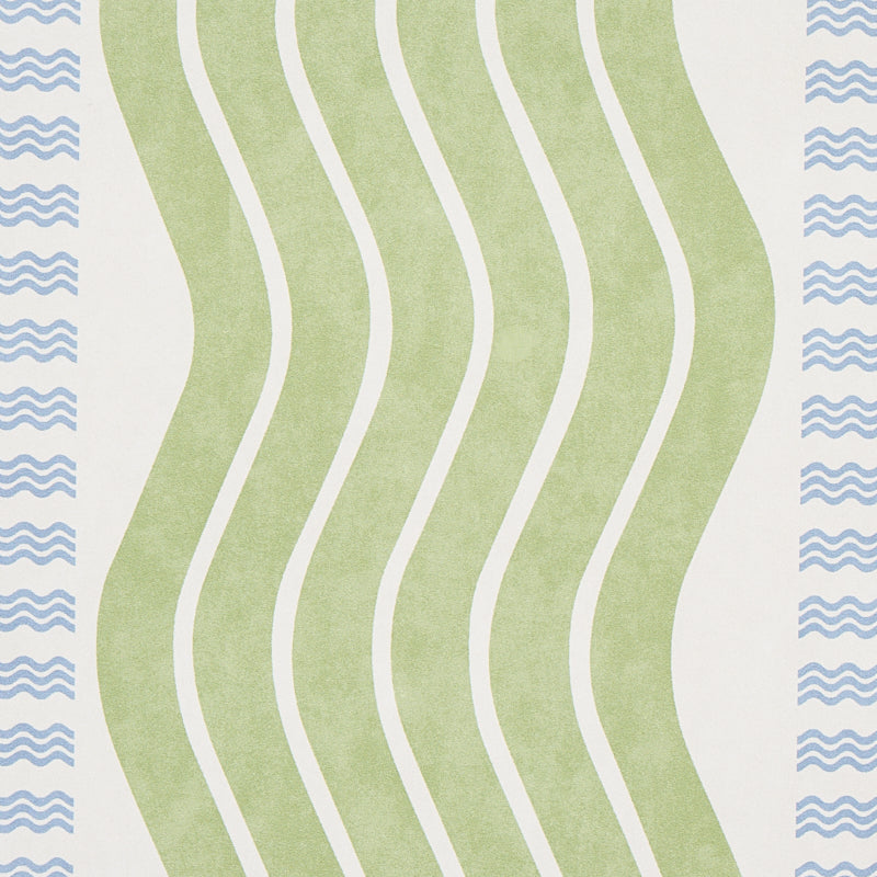 Sina Stripe Green by Schumacher Art Deco Wave Stripe Wallpaper – Copacabana Collection 5012120