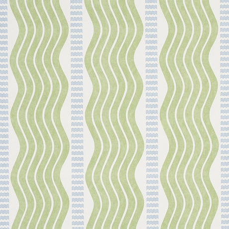 Sina Stripe green wavy Art Deco stripe wallpaper by Schumacher