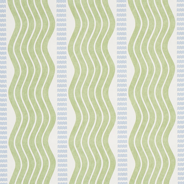 Sina Stripe green wavy Art Deco stripe wallpaper by Schumacher