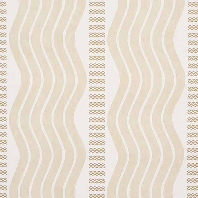 Sina Stripe Sand by Schumacher Art Deco Wave Stripe Wallpaper – Schumacher 5012121