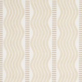 Sina Stripe wallpaper in sand by Schumacher, featuring large-scale wavy stripes in a neutral Art Deco-inspired design.