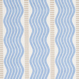 Sina Stripe blue Art Deco wave stripe wallpaper with textural weave from Schumacher Copacabana collection