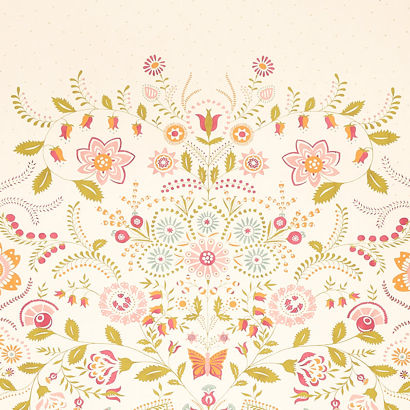 Orla Panel Magenta Folkloric Floral Wallcovering – Schumacher 5012150