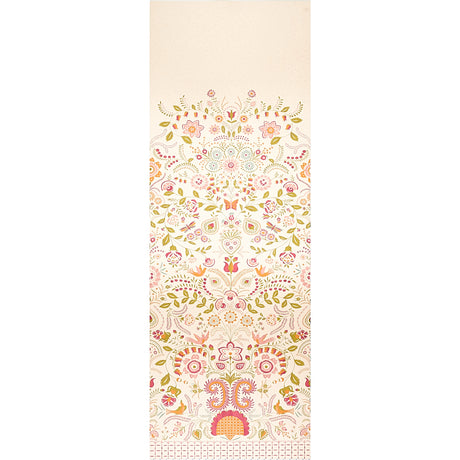 Orla Panel wallcovering in magenta with intricate folkloric floral and vine patterns by Schumacher.