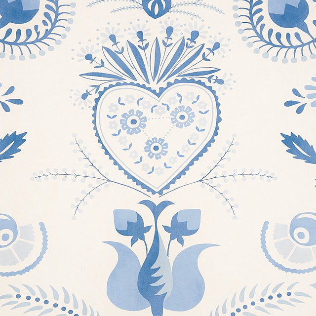 Orla Panel Blue Folkloric Floral Wallcovering Panel by Schumacher – 5012151
