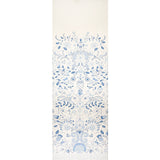 Orla Panel in blue and white with intricate folkloric floral and vine patterns by Schumacher.