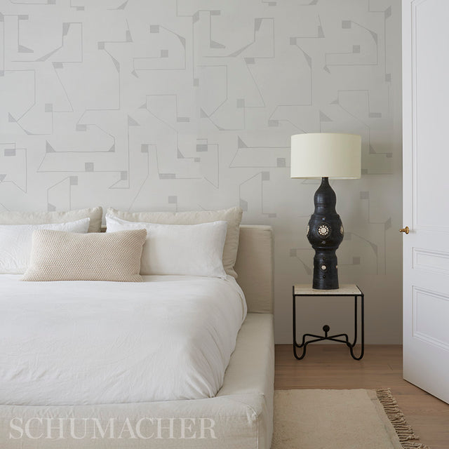 Circuit Grey Abstract Geometric Wallpaper by Schumacher – Porter Teleo 5012160
