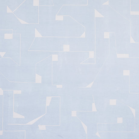 Circuit Sky by Porter Teleo for Schumacher - abstract geometric blue and white wallpaper in a modern bedroom setting