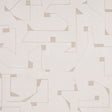 Circuit Stone by Porter Teleo abstract geometric wallpaper in neutral tones, shown in styled bedroom interior.