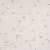 Circuit Stone by Porter Teleo abstract geometric wallpaper in neutral tones, shown in styled bedroom interior.