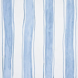 Tracing Stripes wallpaper in Sky by Porter Teleo for Schumacher, featuring hand-painted vertical blue stripes on a white background.