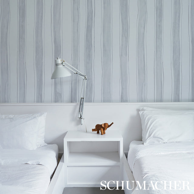 Tracing Stripes Grey by Porter Teleo Modern Hand-Painted Stripe Wallpaper – Schumacher 5012171