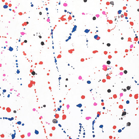 INK SPLASH wallpaper by Schumacher, featuring a painterly abstract pattern in red and blue on a white background.